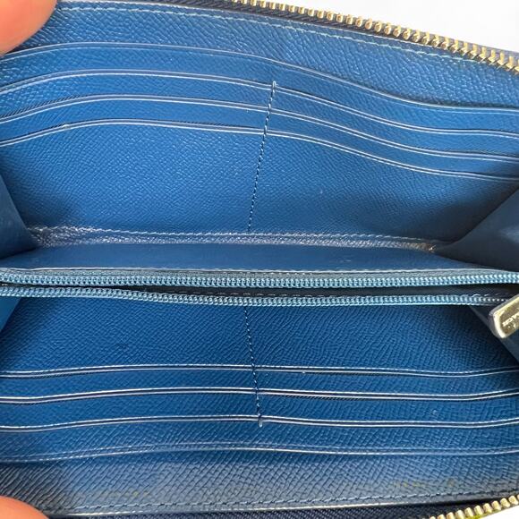Coach Crossgrain Leather Blue Accordion Zip Long Wallet silver hardware - Picture 8 of 9